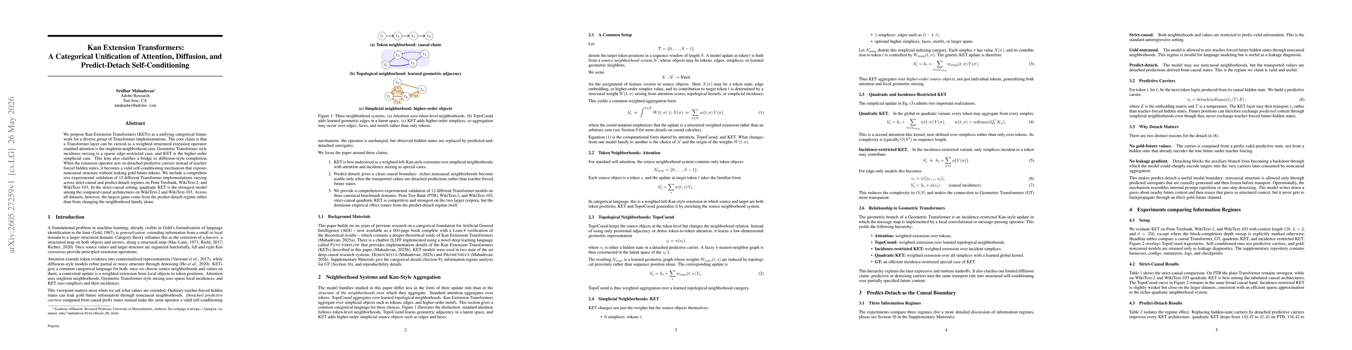 Thumbnail for Kan Extension Transformers: A Categorical Unification of Attention, Diffusion, and Predict-Detach Self-Conditioning