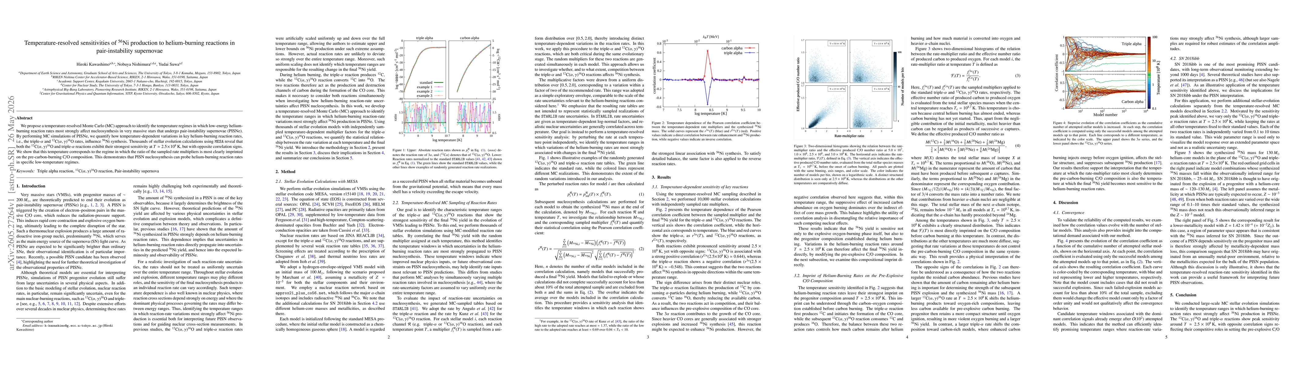 Thumbnail for Temperature-resolved sensitivities of $^{56}{\rm Ni}$ production to helium-burning reactions in pair-instability supernovae