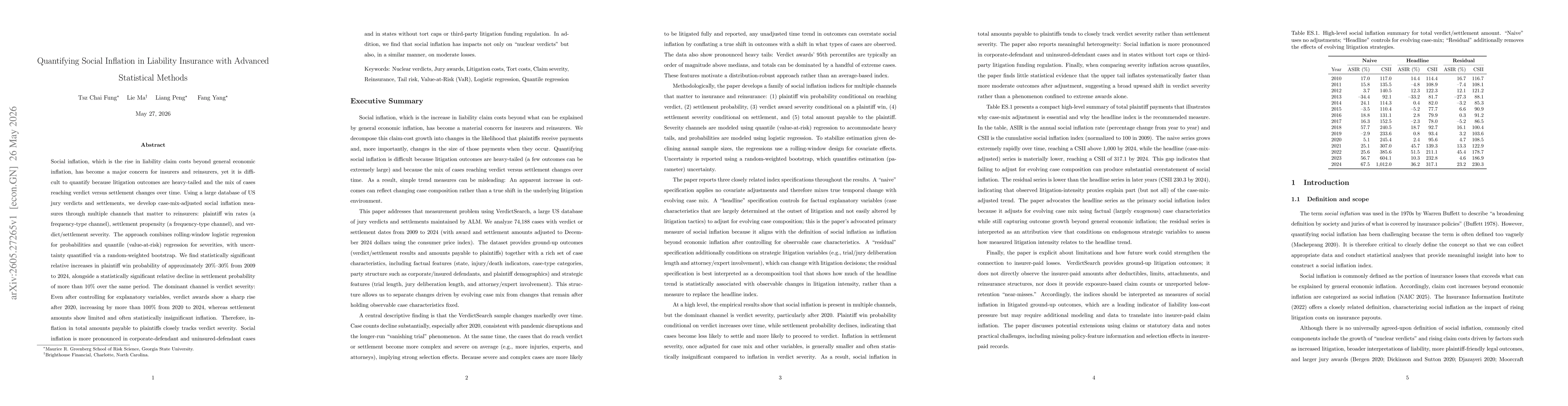 Thumbnail for Quantifying Social Inflation in Liability Insurance with Advanced Statistical Methods