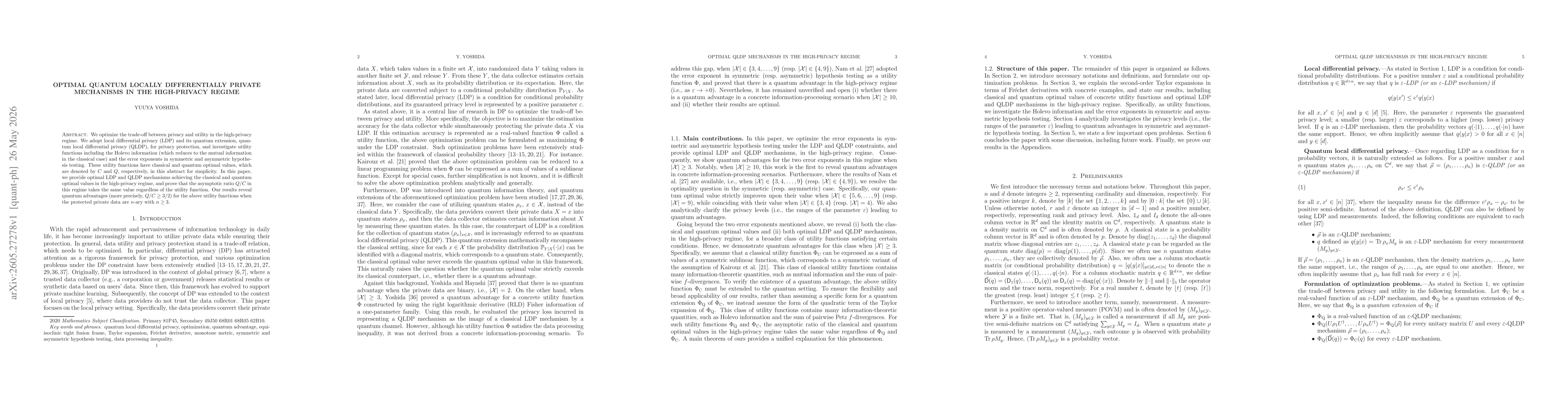 Thumbnail for Optimal quantum locally differentially private mechanisms in the high-privacy regime