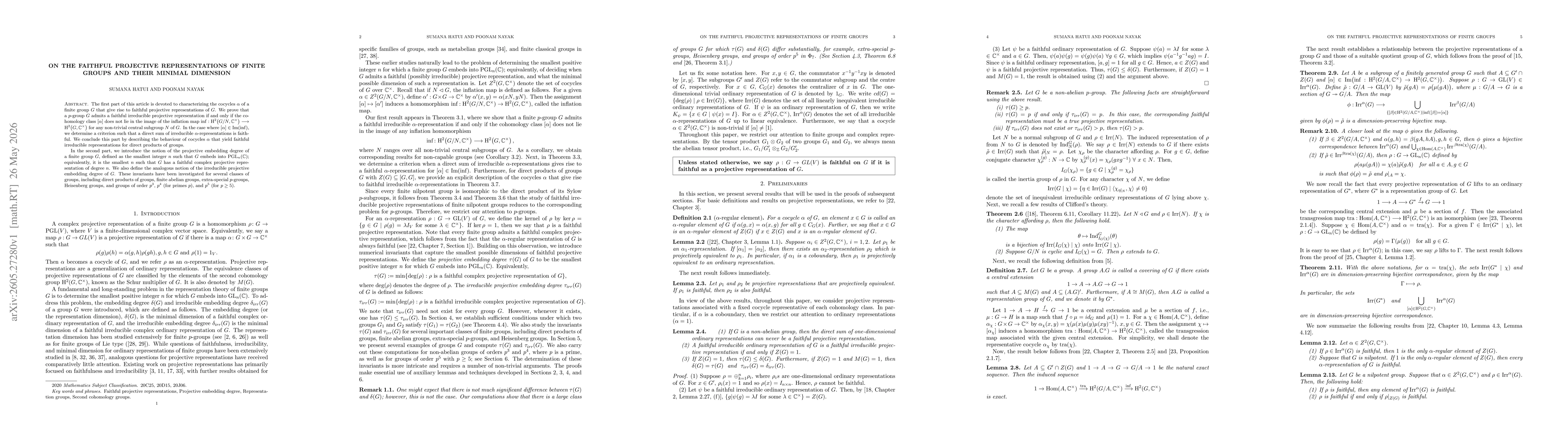 Thumbnail for On the Faithful Projective Representations of Finite Groups and their Minimal Dimension
