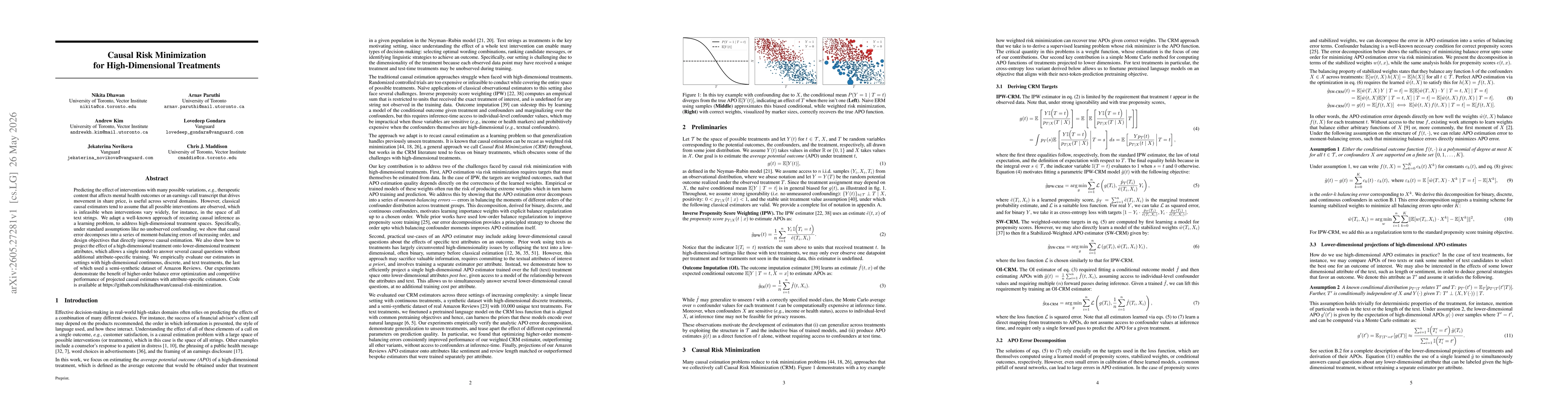 Thumbnail for Causal Risk Minimization for High-Dimensional Treatments