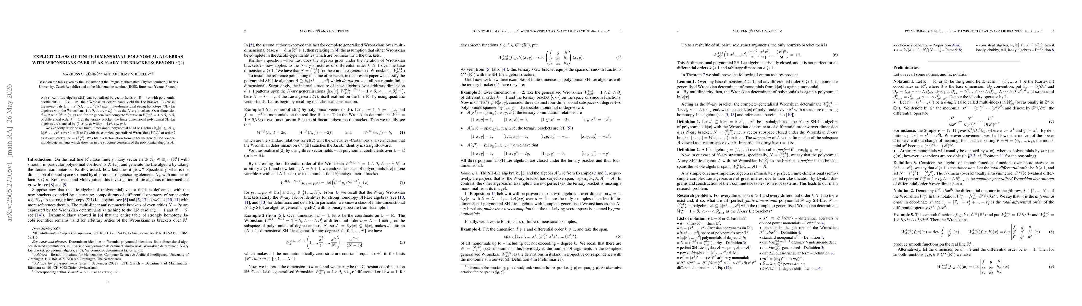 Thumbnail for Explicit class of finite-dimensional polynomial algebras with Wronskians over $\mathbb{R}^d$ as $N$-ary Lie brackets: beyond $\mathfrak{sl}(2)$