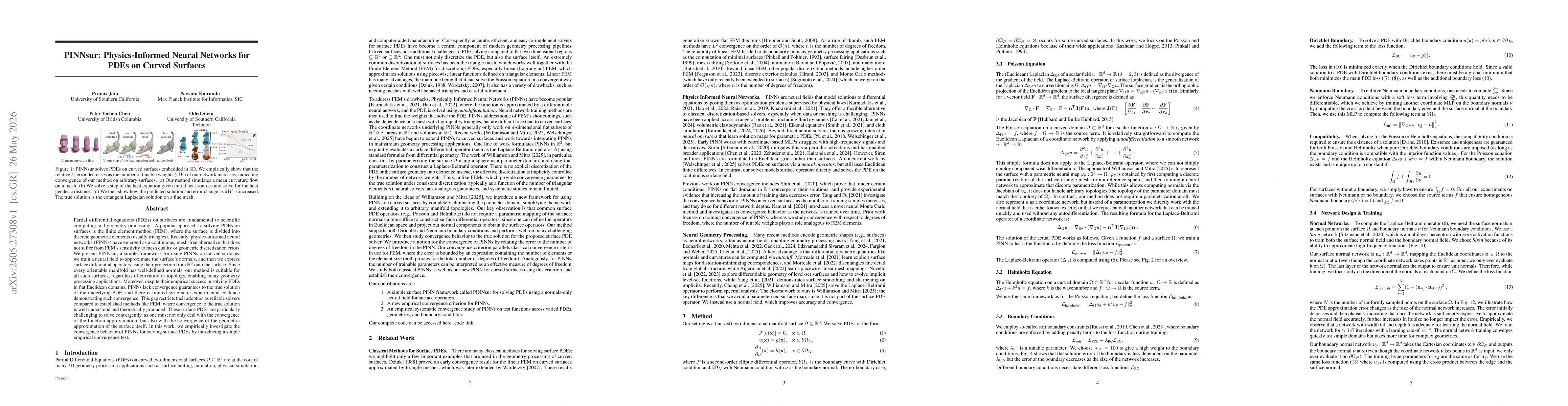 Thumbnail for PINNsur: Physics-Informed Neural Networks for PDEs on Curved Surfaces