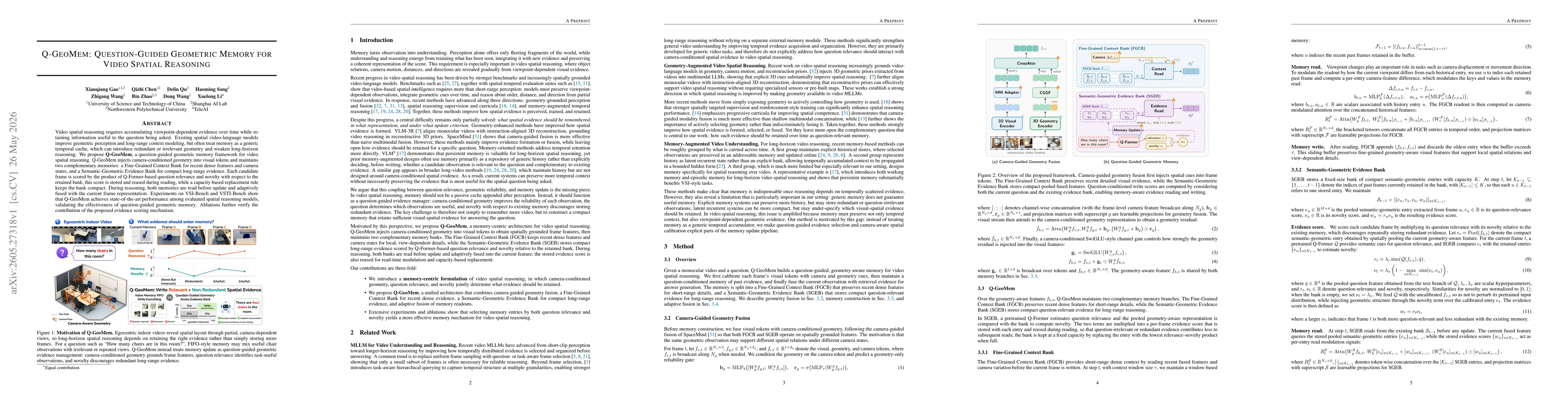 Thumbnail for Q-GeoMem: Question-Guided Geometric Memory for Video Spatial Reasoning