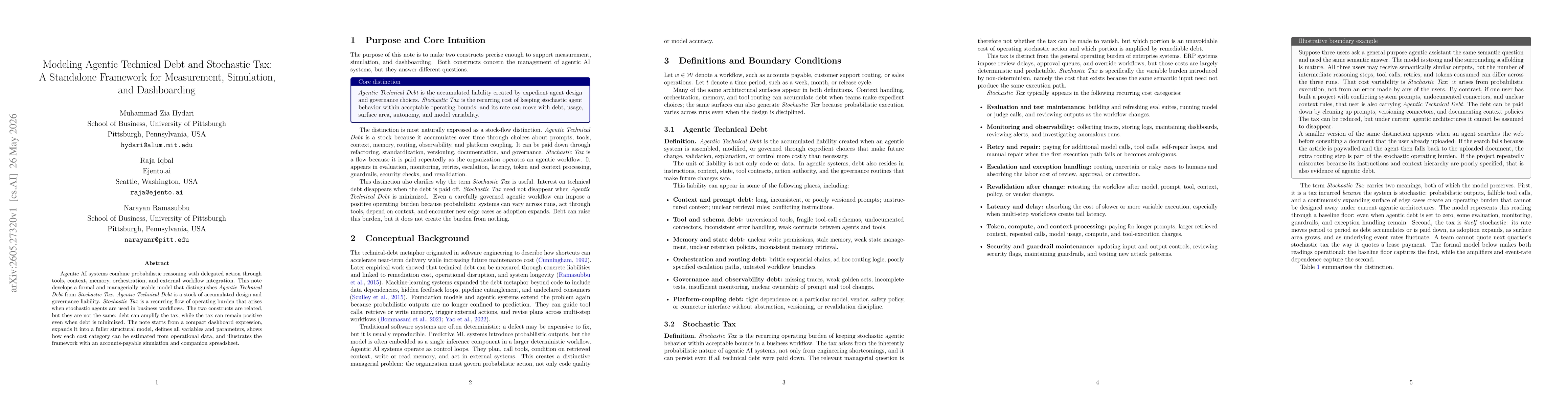 Thumbnail for Modeling Agentic Technical Debt and Stochastic Tax: A Standalone Framework for Measurement, Simulation, and Dashboarding