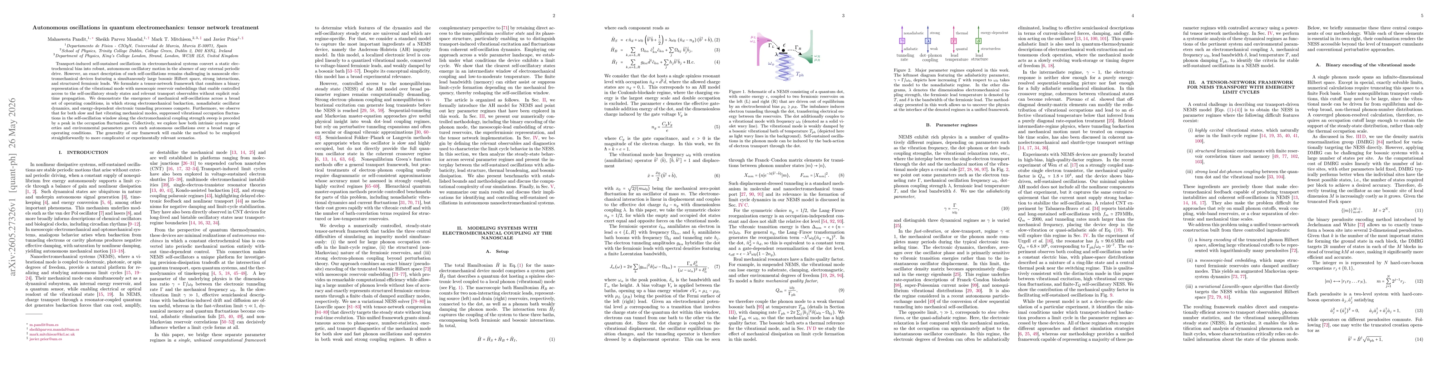 Thumbnail for Autonomous oscillations in quantum electromechanics: tensor network treatment