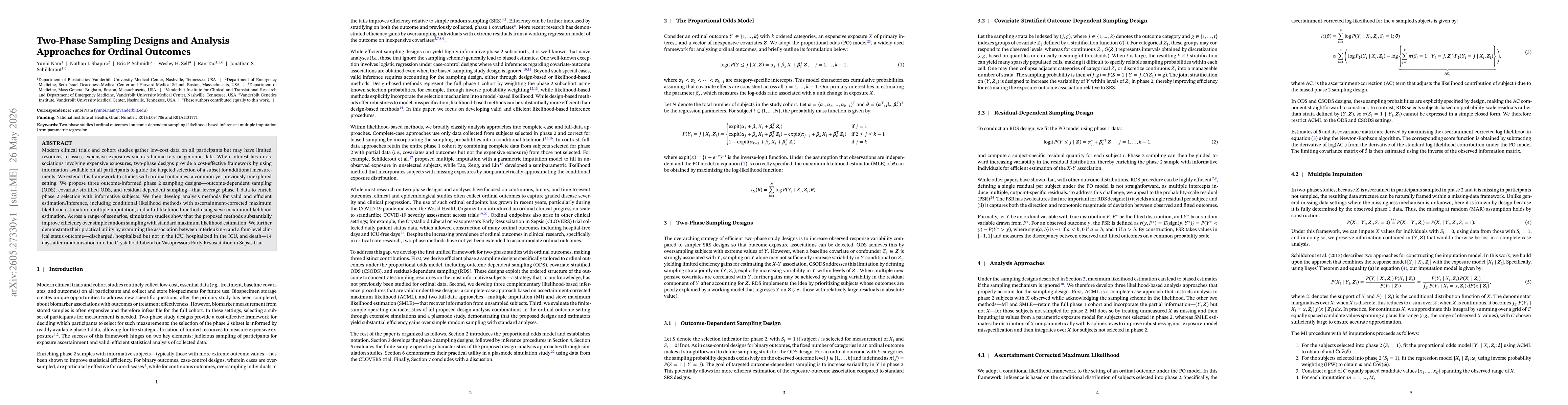 Thumbnail for Two-Phase Sampling Designs and Analysis Approaches for Ordinal Outcomes