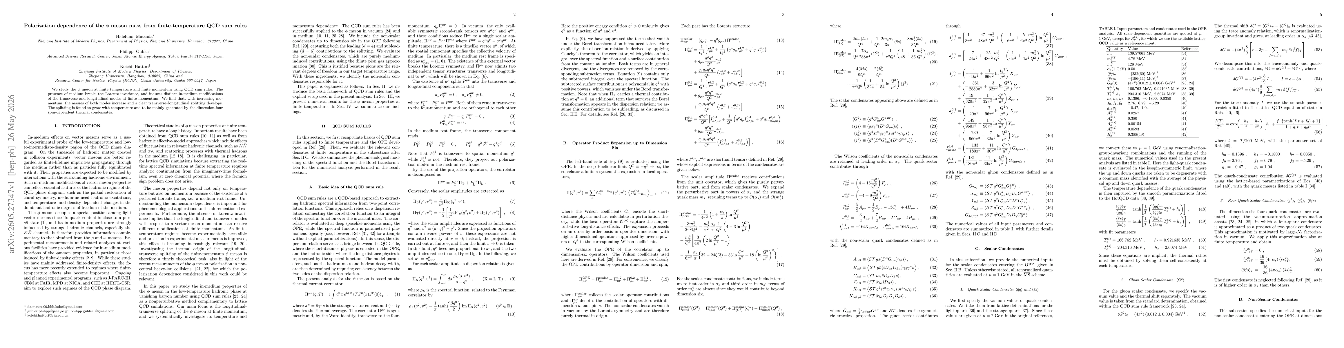 Thumbnail for Polarization dependence of the $φ$ meson mass from finite-temperature QCD sum rules