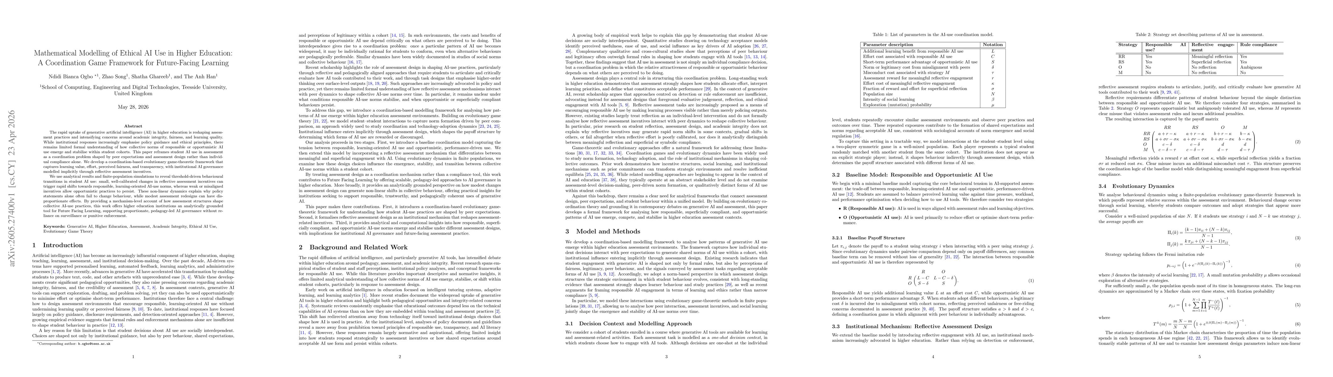 Thumbnail for Mathematical Modelling of Ethical AI Use in Higher Education: A Coordination Game Framework for Future-Facing Learning
