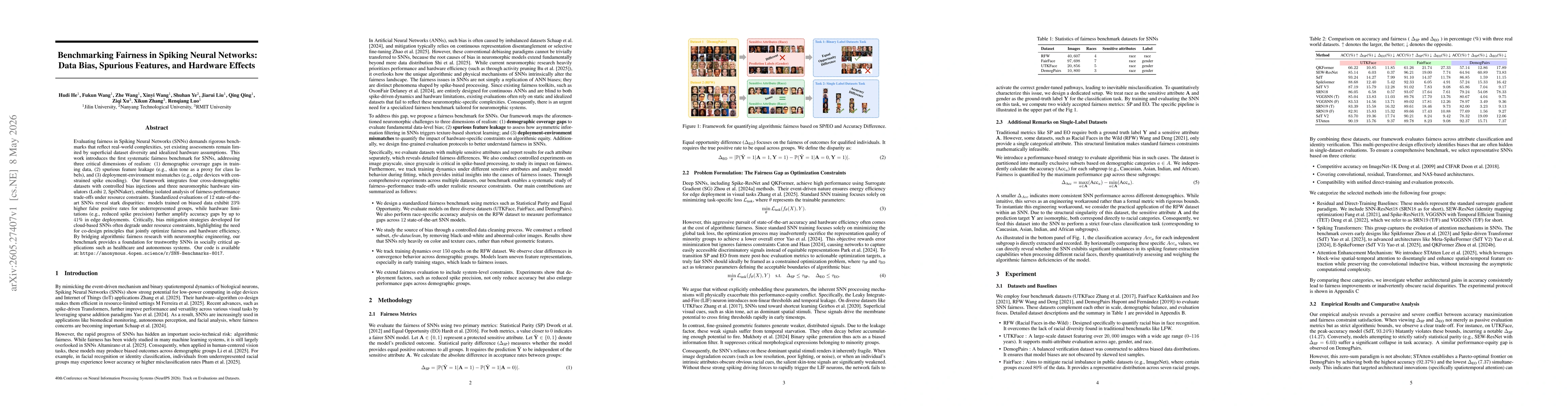 Thumbnail for Benchmarking Fairness in Spiking Neural Networks: Data Bias, Spurious Features, and Hardware Effects