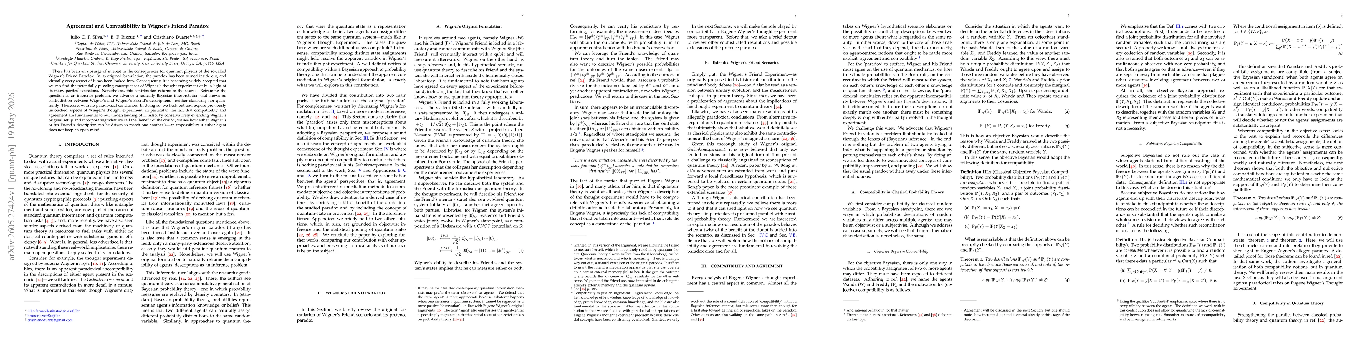 Thumbnail for Agreement and Compatibility in Wigner's Friend Paradox