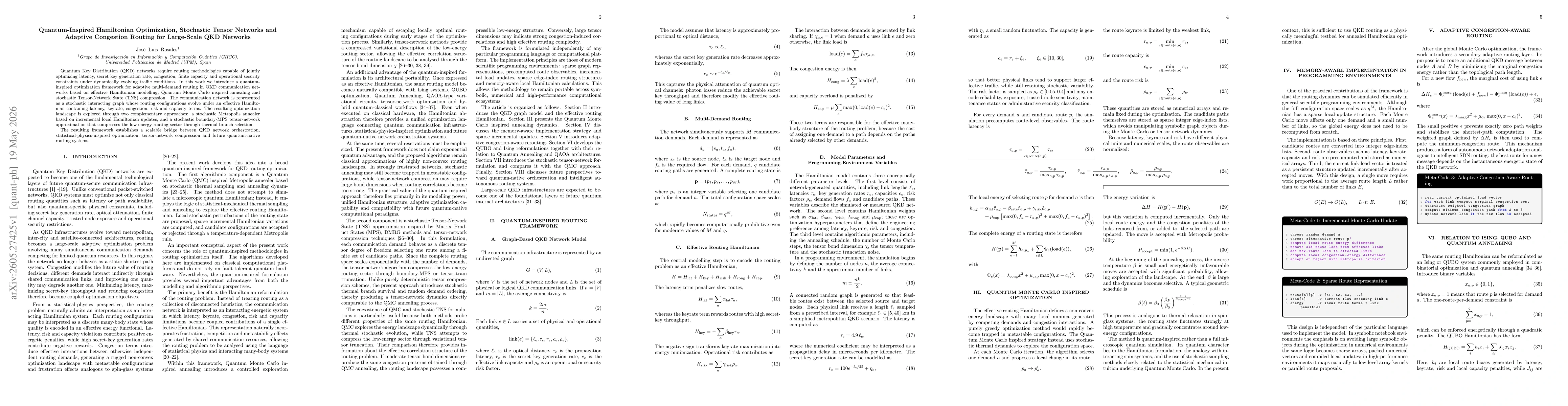 Thumbnail for Quantum-Inspired Hamiltonian Optimization, Stochastic Tensor Networks and Adaptive Congestion Routing for Large-Scale QKD Networks