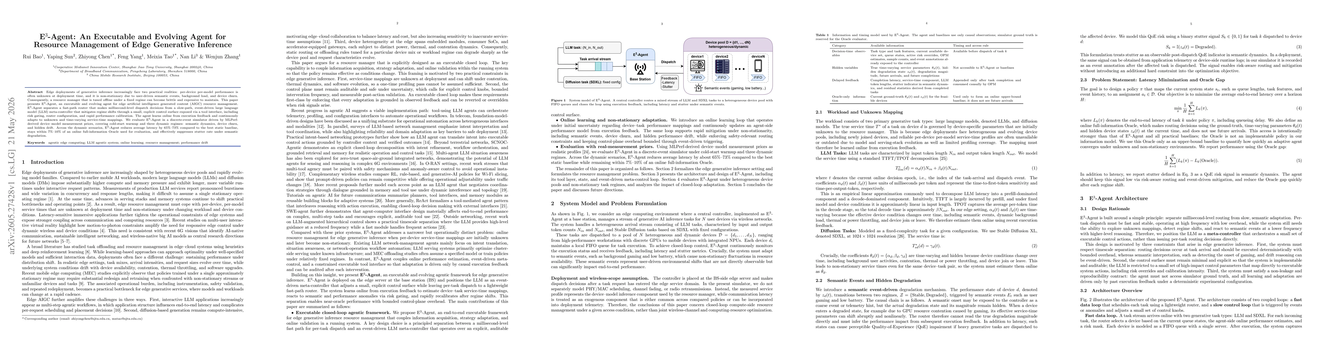 Thumbnail for $E^3$-Agent: An Executable and Evolving Agent for Resource Management of Edge Generative Inference