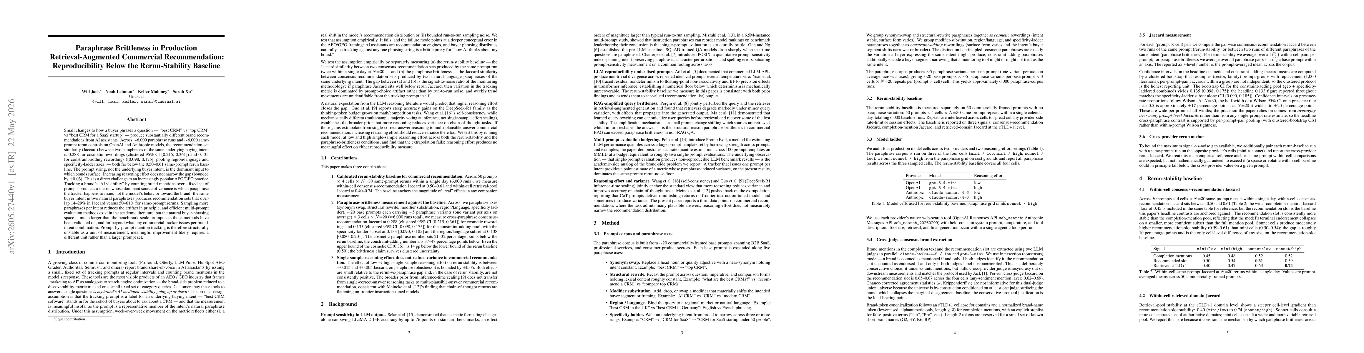 Thumbnail for Paraphrase Brittleness in Production Retrieval-Augmented Commercial Recommendation: Reproducibility Below the Rerun-Stability Baseline