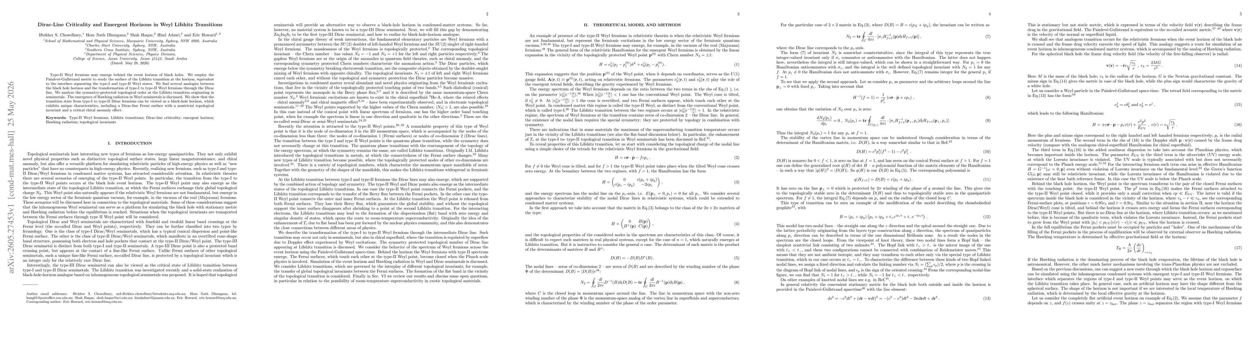 Thumbnail for Dirac-Line Criticality and Emergent Horizons in Weyl Lifshitz Transitions