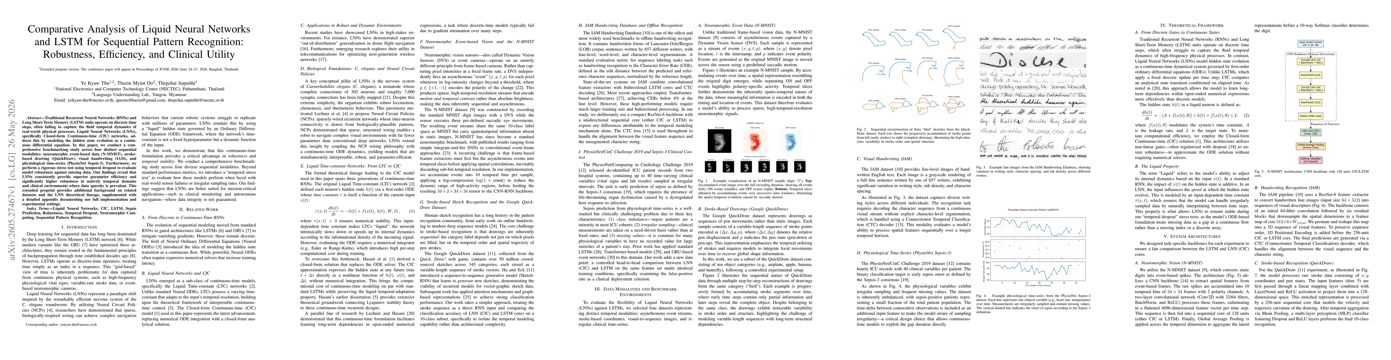 Thumbnail for Comparative Analysis of Liquid Neural Networks and LSTM for Sequential Pattern Recognition: Robustness, Efficiency, and Clinical Utility