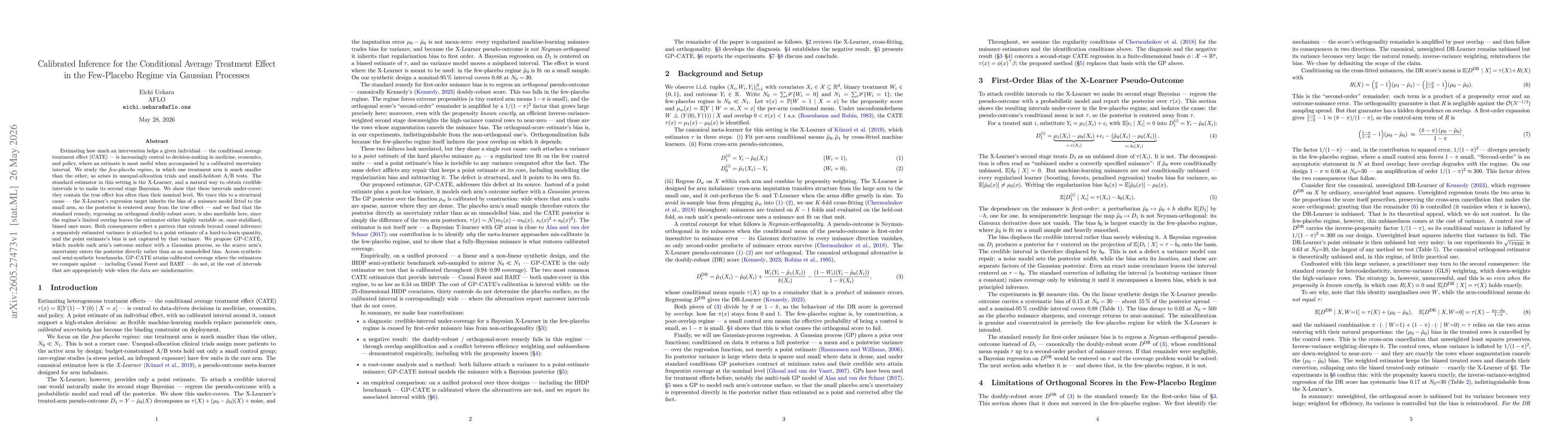 Thumbnail for Calibrated Inference for the Conditional Average Treatment Effect in the Few-Placebo Regime via Gaussian Processes