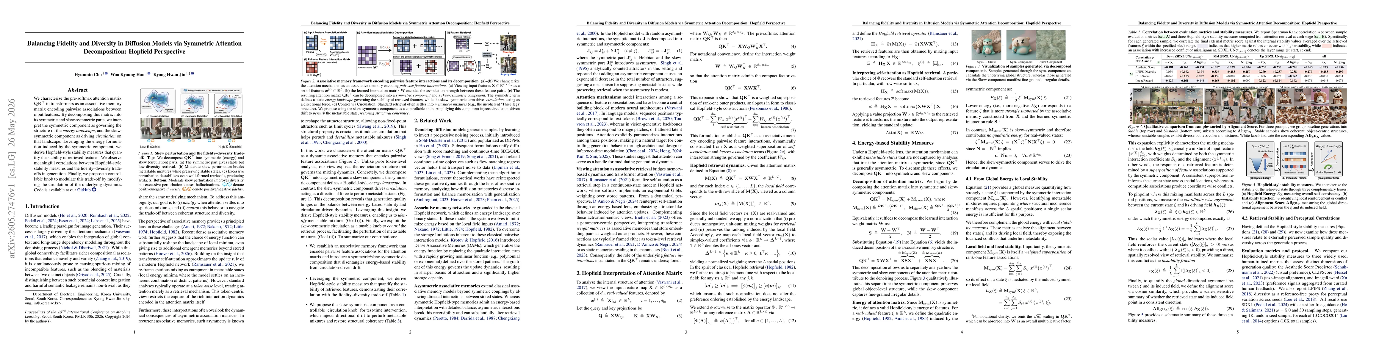 Thumbnail for Balancing Fidelity and Diversity in Diffusion Models via Symmetric Attention Decomposition: Hopfield Perspective