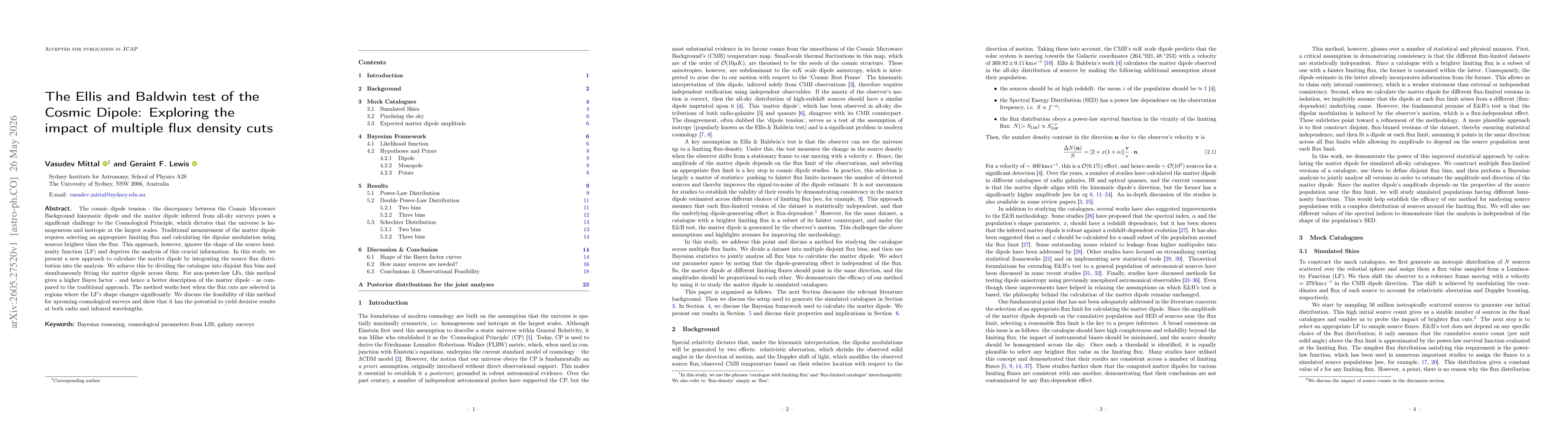 Thumbnail for The Ellis and Baldwin test of the Cosmic Dipole: Exploring the impact of multiple flux density cuts