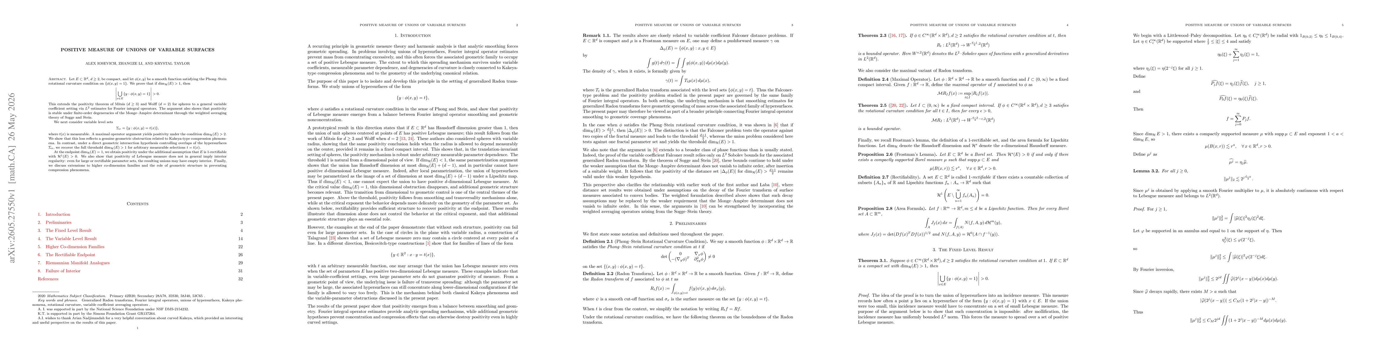 Thumbnail for Positive Measure of Unions of Variable Surfaces