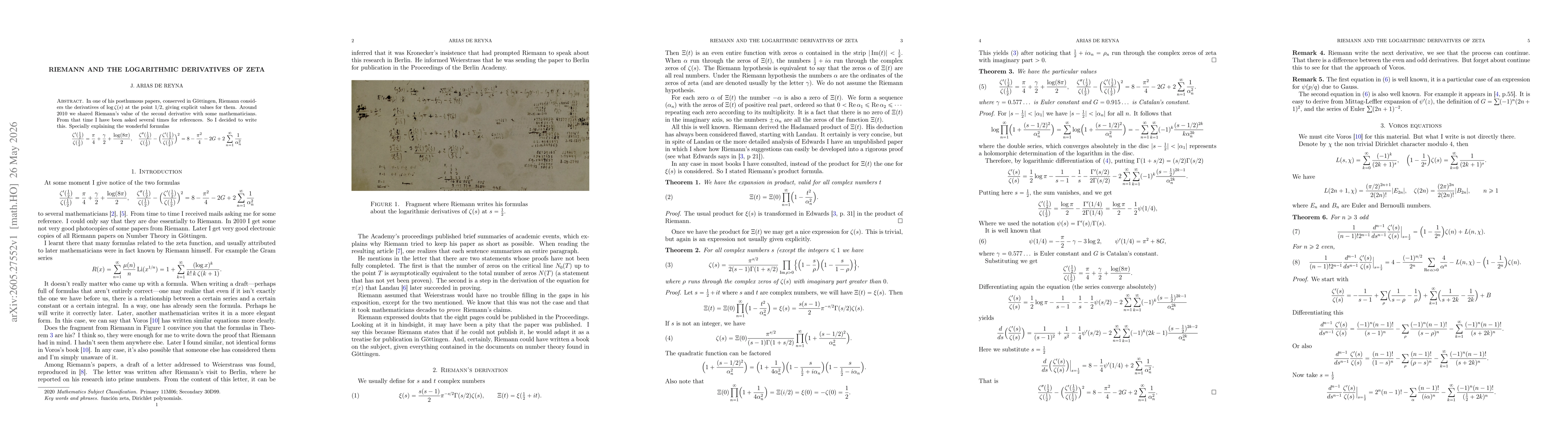 Thumbnail for Riemann and the logarithmic derivatives of zeta