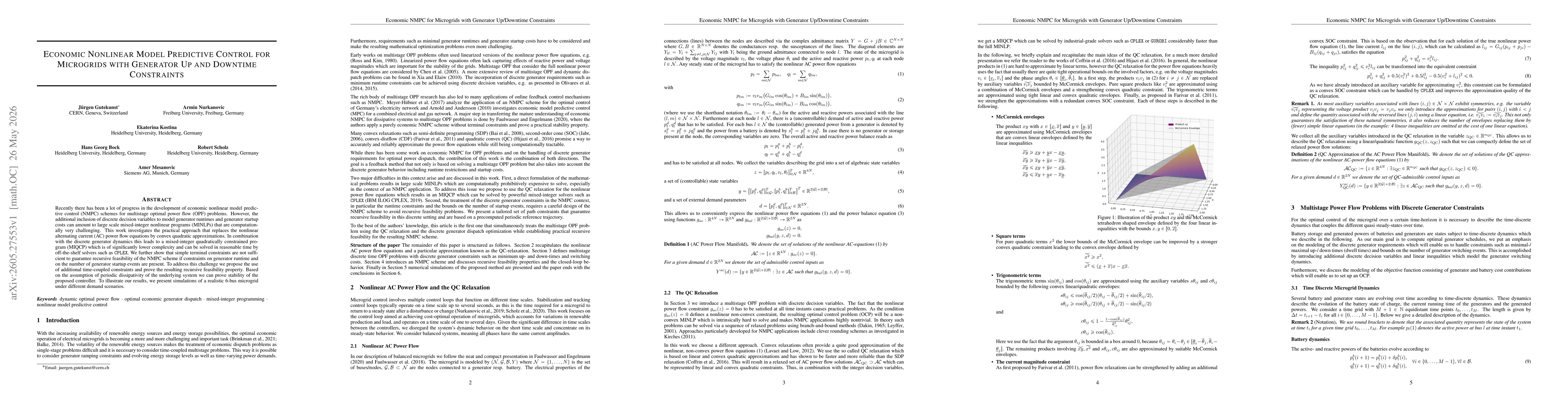 Thumbnail for Economic Nonlinear Model Predictive Control for Microgrids with Generator Up and Downtime Constraints