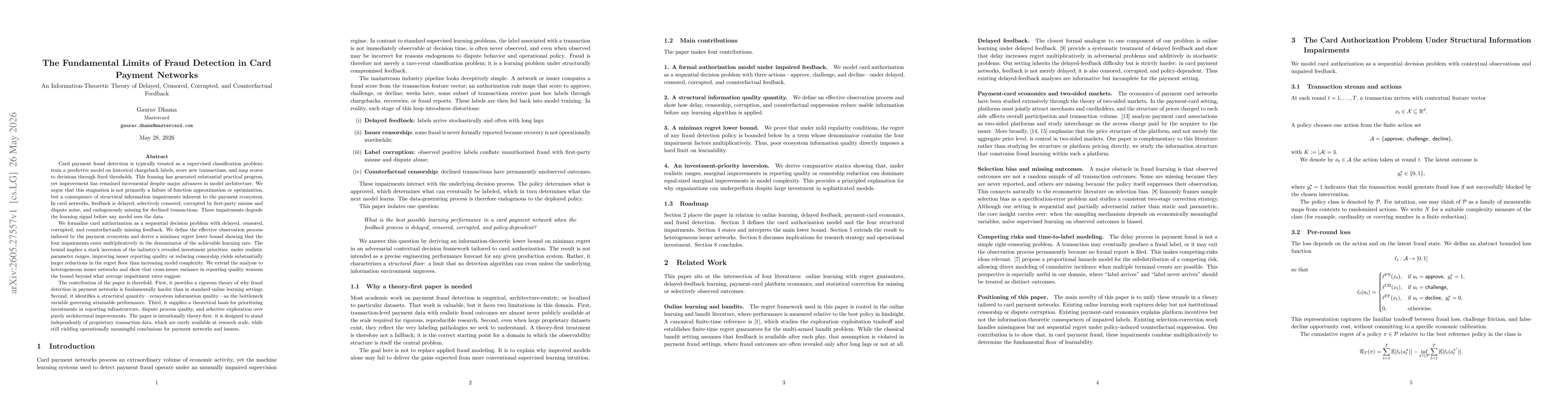 Thumbnail for The Fundamental Limits of Fraud Detection in Card Payment Networks