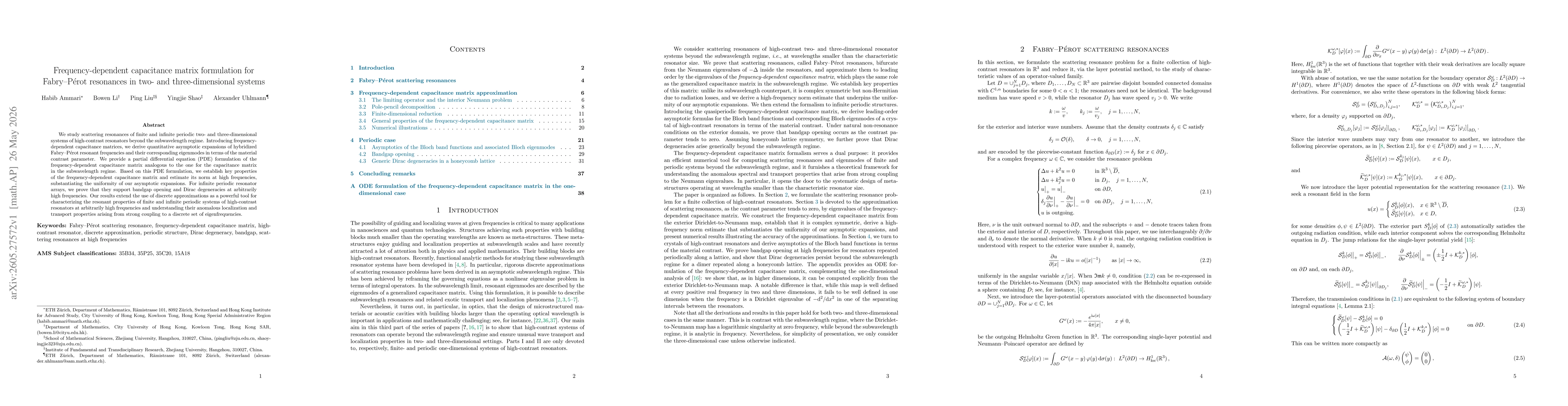 Thumbnail for Frequency-dependent capacitance matrix formulation for Fabry-Perot resonances in two and three dimensional systems