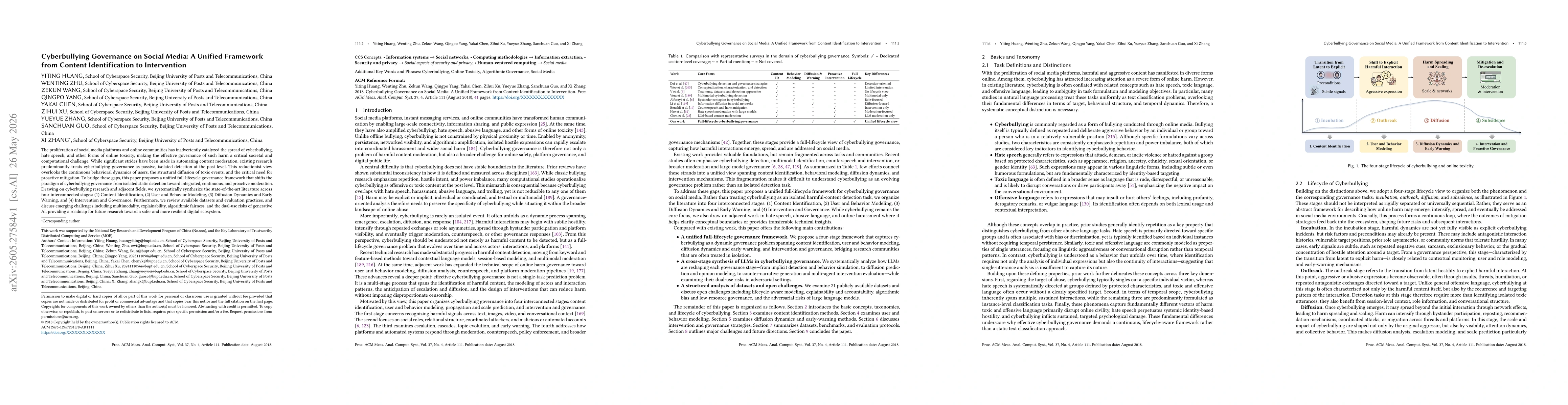 Thumbnail for Cyberbullying Governance on Social Media: A Unified Framework from Content Identification to Intervention