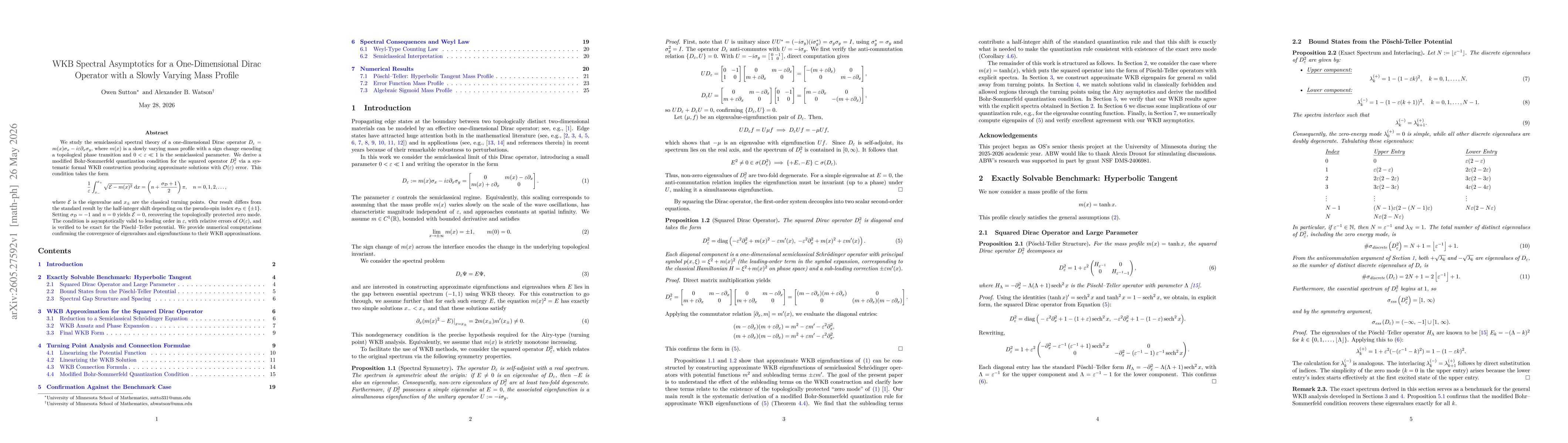 Thumbnail for WKB Spectral Asymptotics for a One-Dimensional Dirac Operator with a Slowly Varying Mass Profile