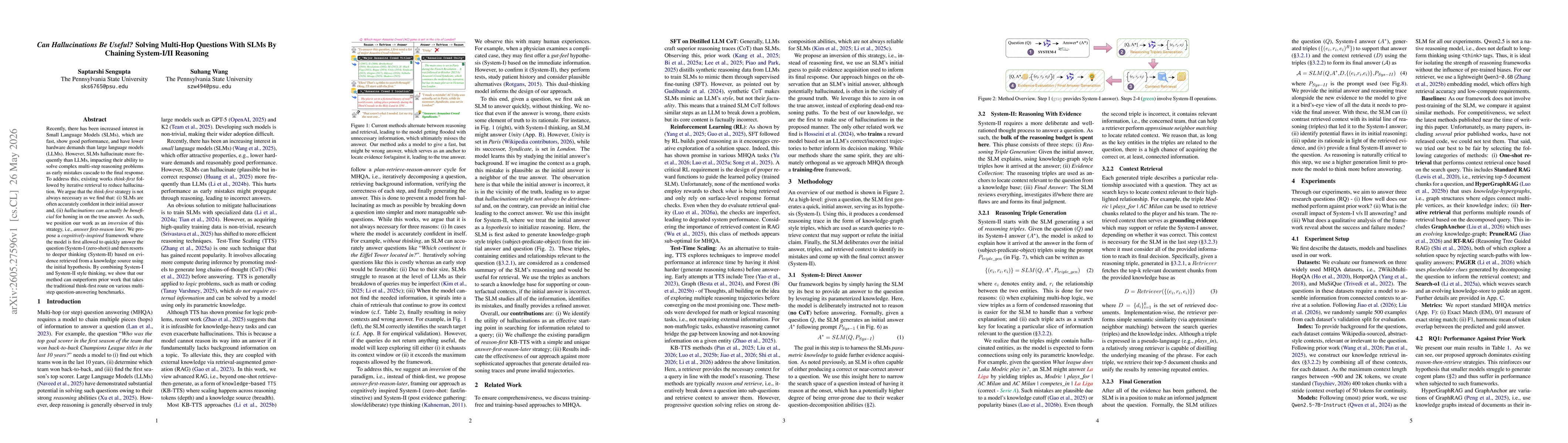 Thumbnail for Can Hallucinations Be Useful? Solving Multi-Hop Questions With SLMs By Chaining System-I/II Reasoning