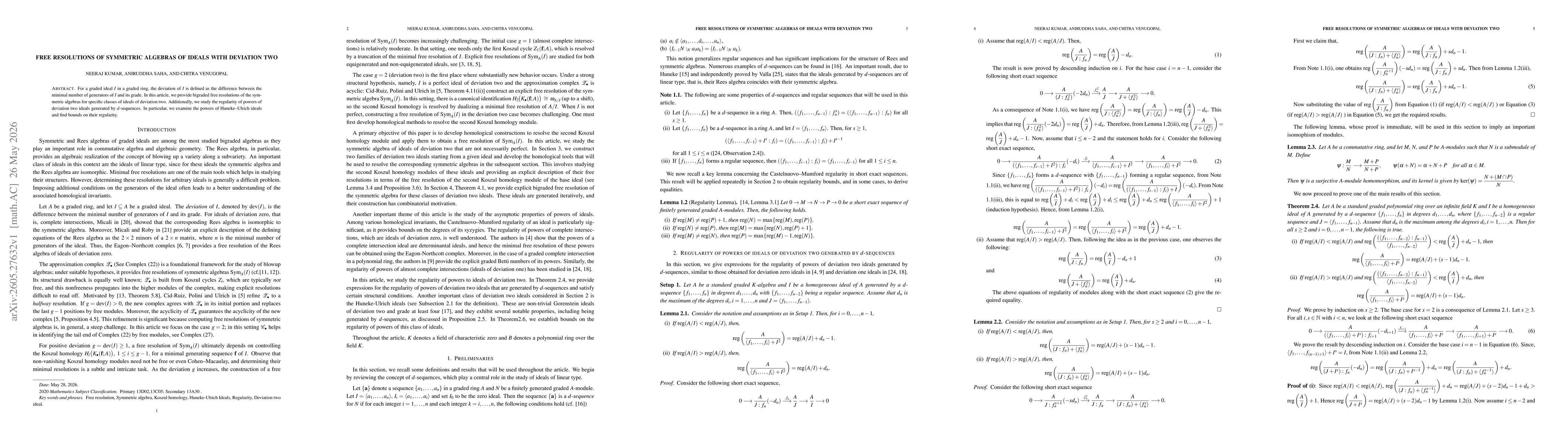 Thumbnail for Free Resolutions of Symmetric Algebras of Ideals with Deviation Two