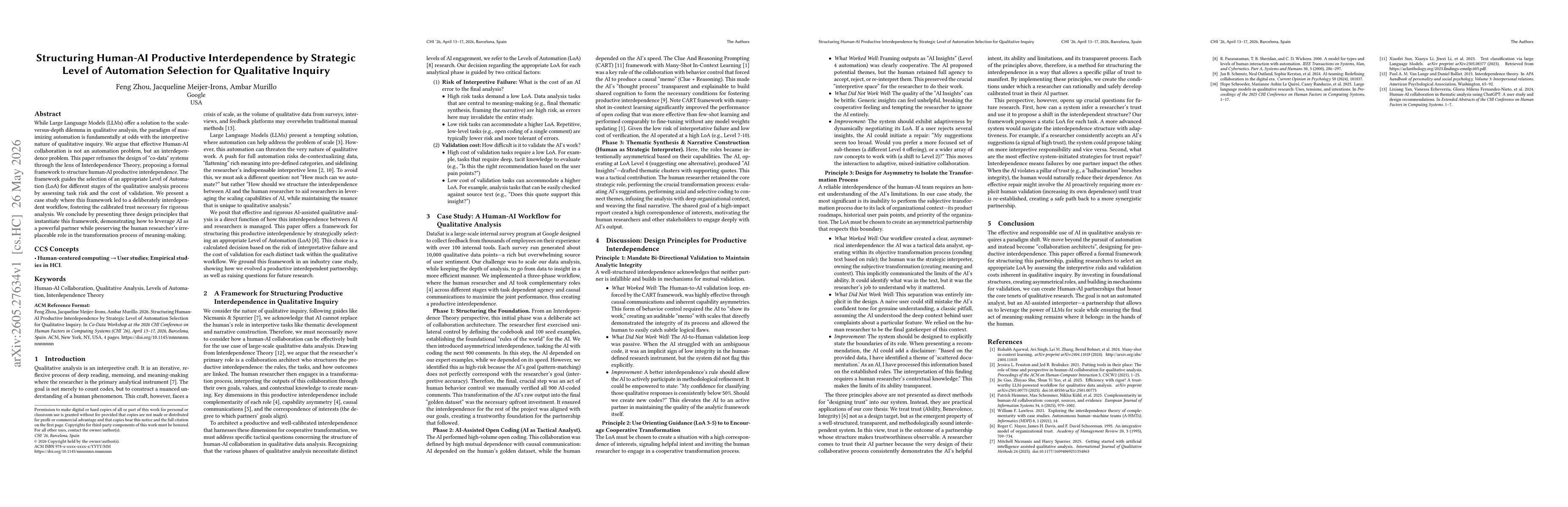 Thumbnail for Structuring Human-AI Productive Interdependence by Strategic Level of Automation Selection for Qualitative Inquiry