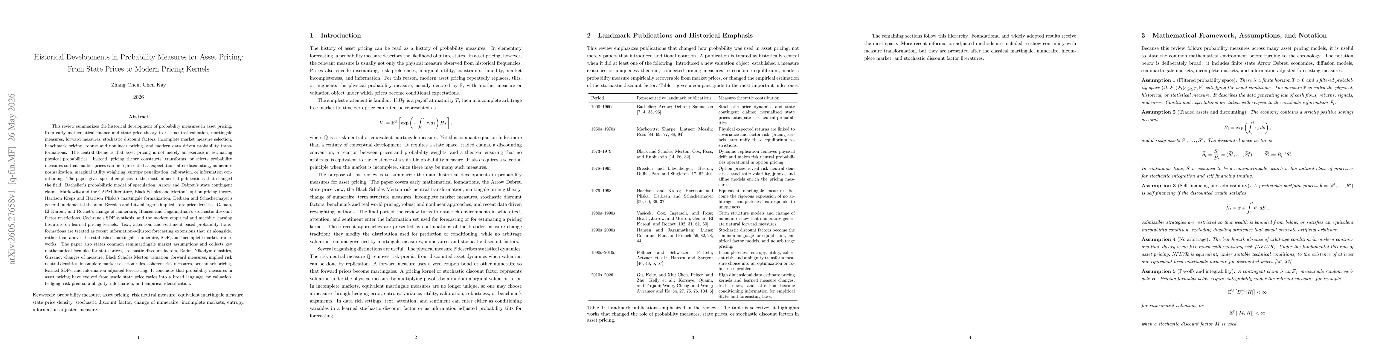 Thumbnail for Historical Developments in Probability Measures for Asset Pricing: From State Prices to Modern Pricing Kernels