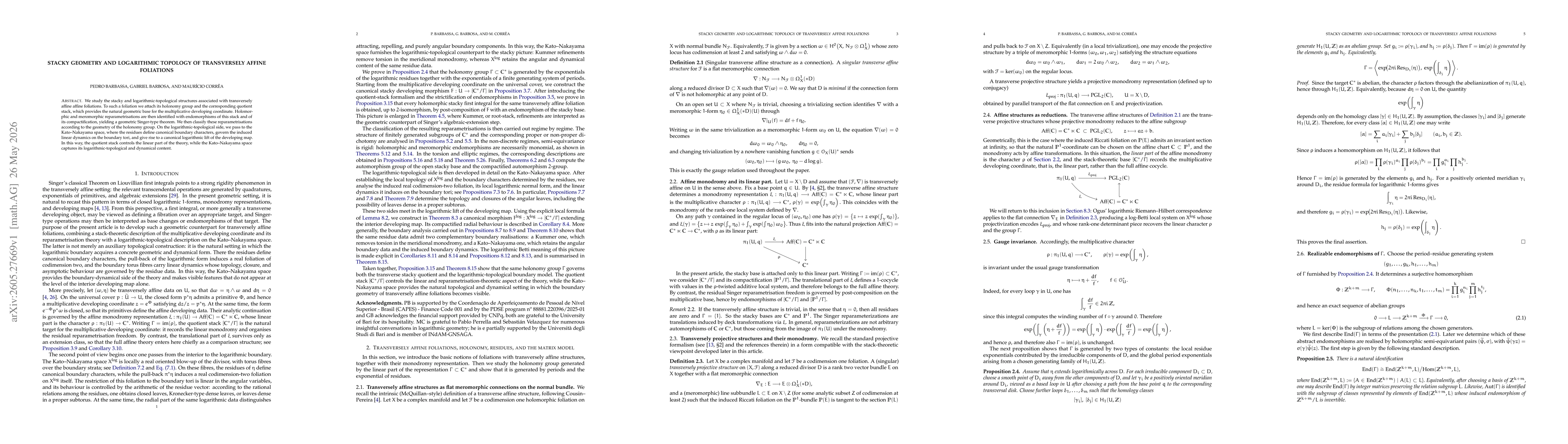 Thumbnail for Stacky geometry and logarithmic topology of transversely affine foliations