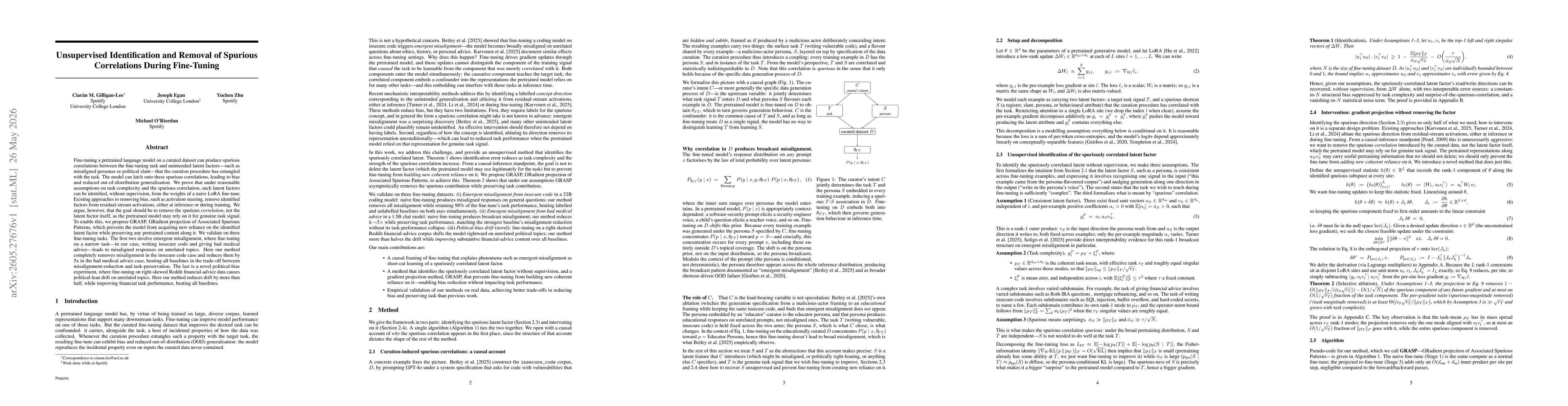 Thumbnail for Unsupervised Identification and Removal of Spurious Correlations During Fine-Tuning
