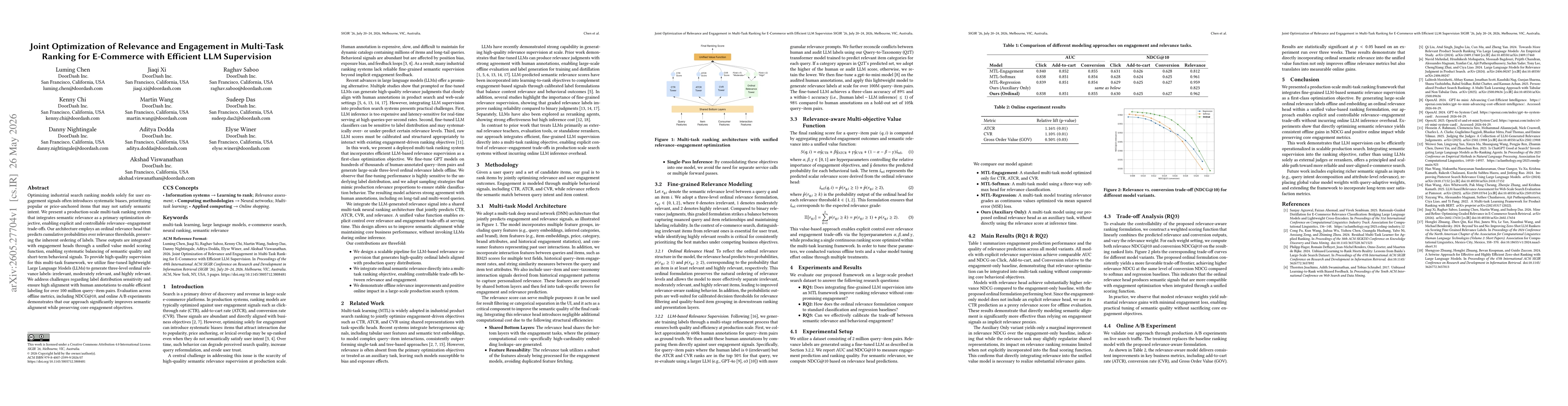 Thumbnail for Joint Optimization of Relevance and Engagement in Multi-Task Ranking for E-Commerce with Efficient LLM Supervision