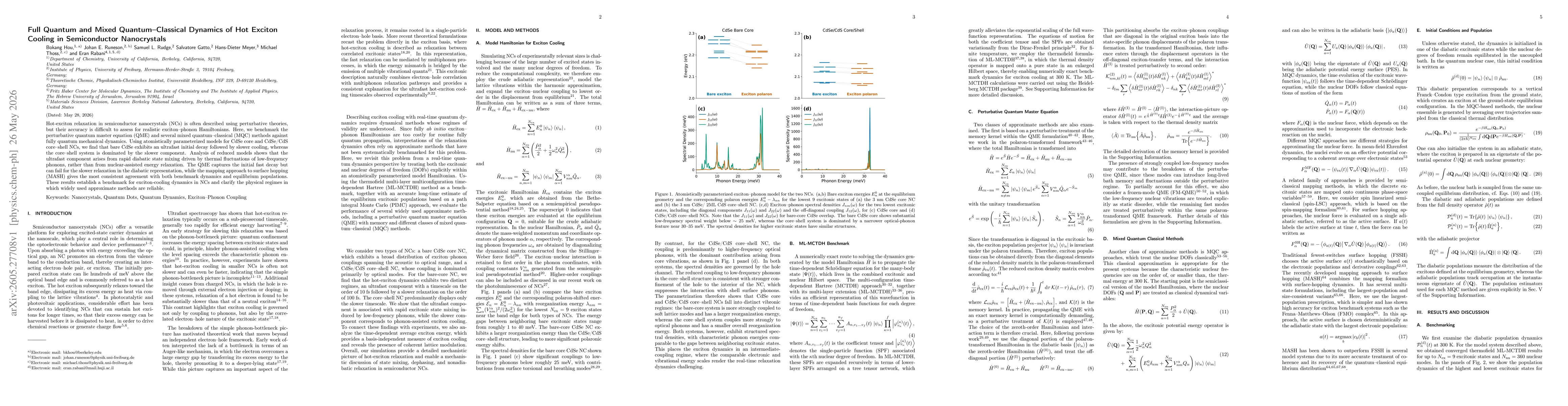 Thumbnail for Full Quantum and Mixed Quantum--Classical Dynamics of Hot Exciton Cooling in Semiconductor Nanocrystals