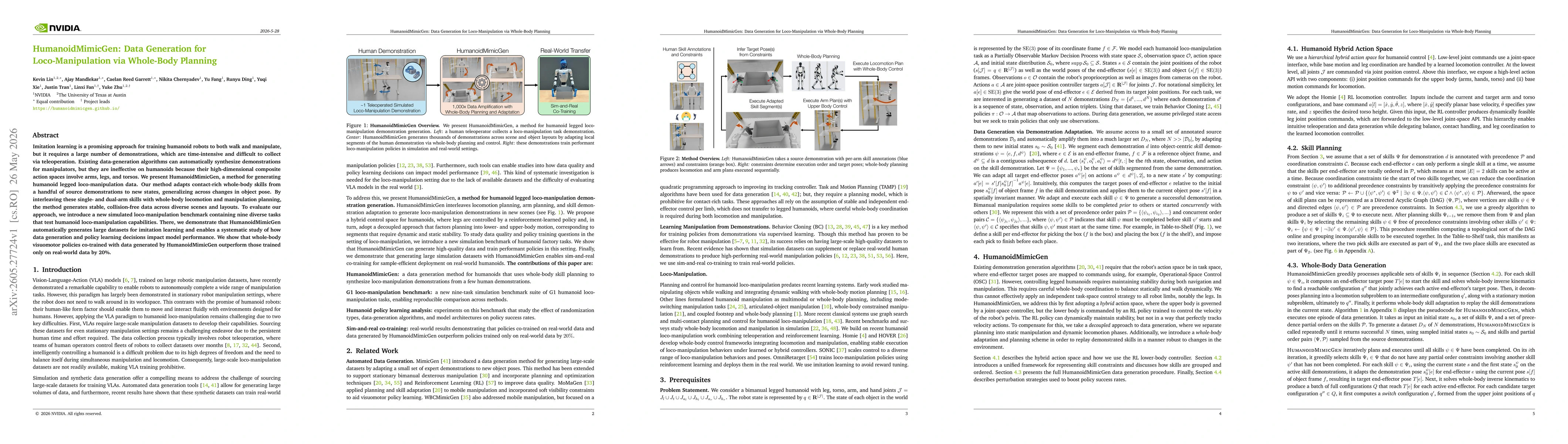 Thumbnail for HumanoidMimicGen: Data Generation for Loco-Manipulation via Whole-Body Planning