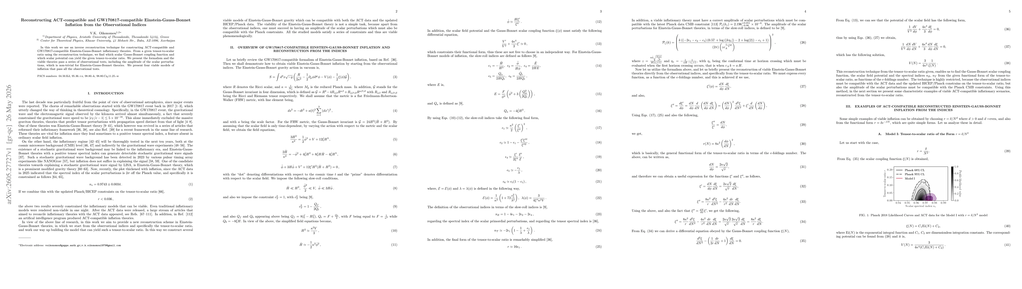 Thumbnail for Reconstructing ACT-compatible and GW170817-compatible Einstein-Gauss-Bonnet Inflation from the Observational Indices