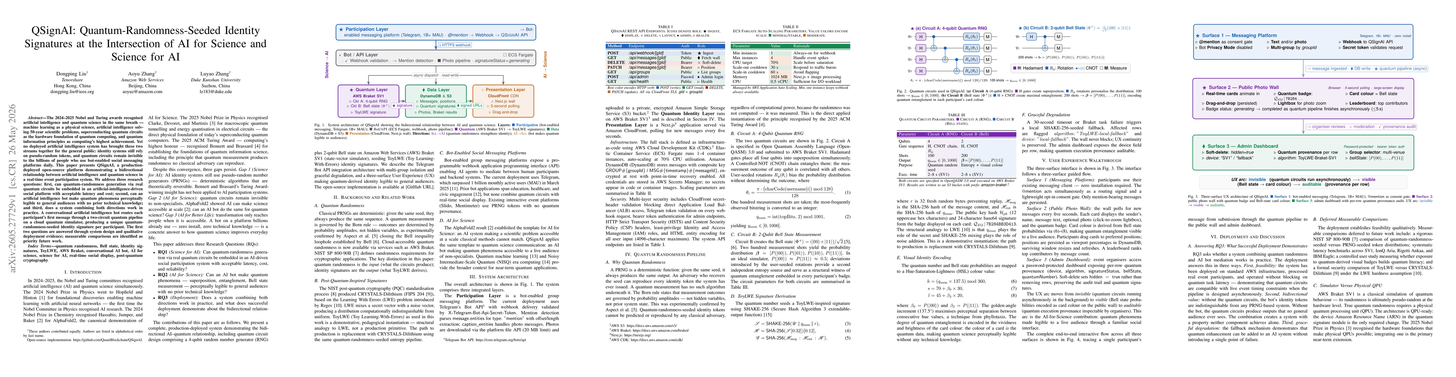 Thumbnail for QSignAI: Quantum-Randomness-Seeded Identity Signatures at the Intersection of AI for Science and Science for AI