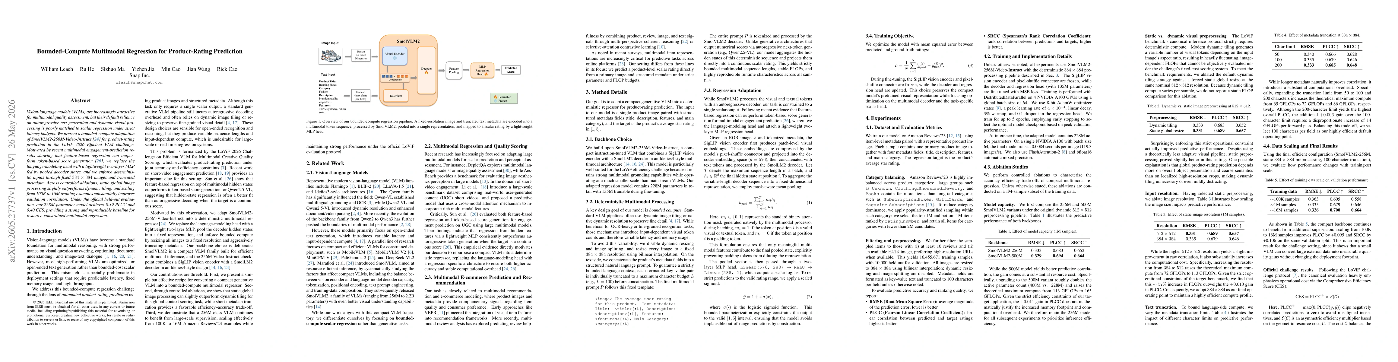 Thumbnail for Bounded-Compute Multimodal Regression for Product-Rating Prediction