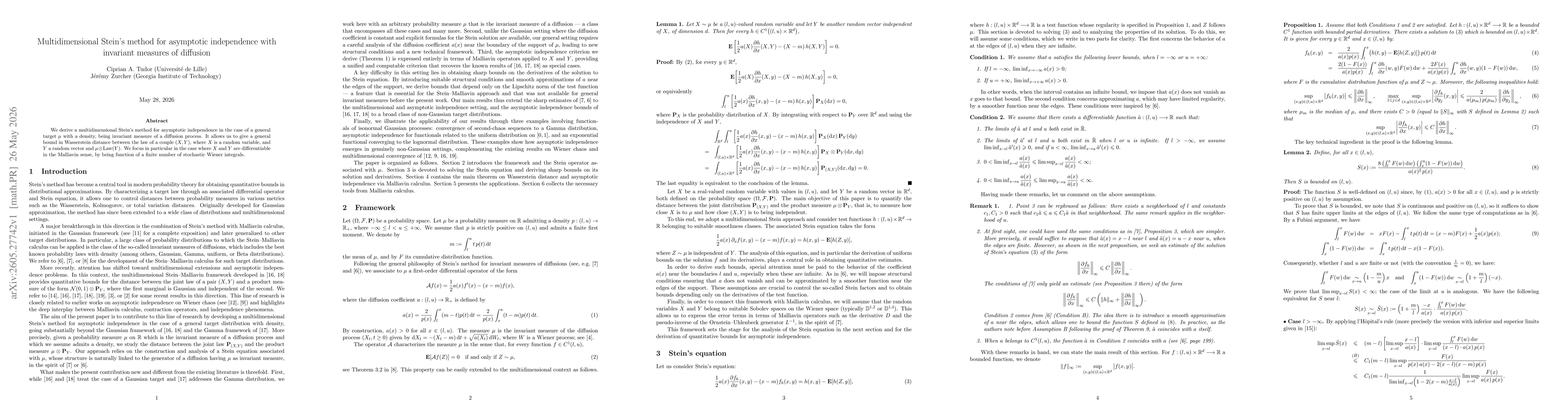 Thumbnail for Multidimensional Stein's method for asymptotic independence with invariant measures of diffusion