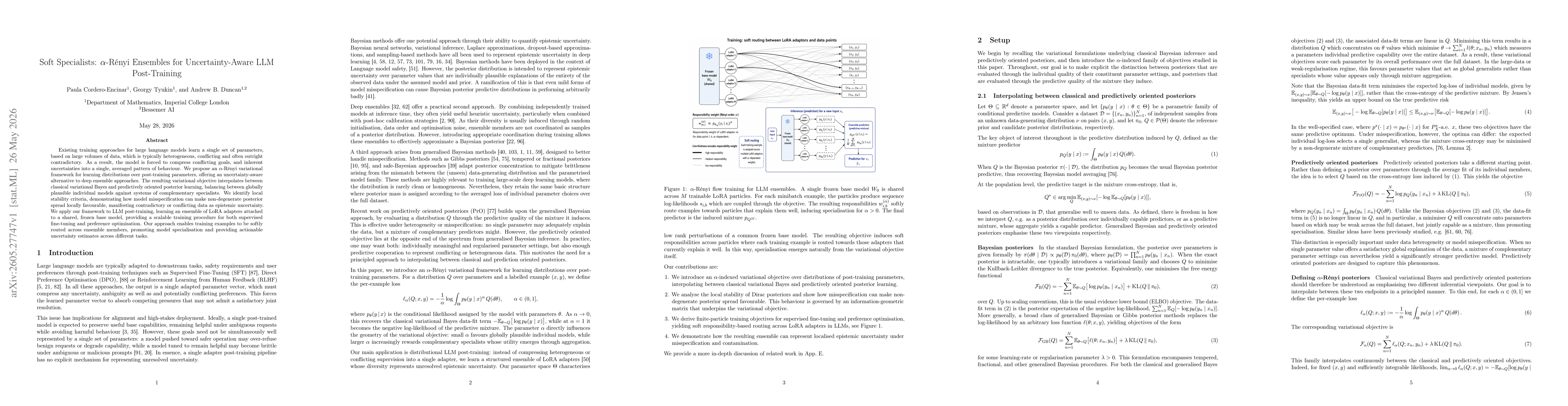 Thumbnail for Soft Specialists: $α$-Rényi Ensembles for Uncertainty-Aware LLM Post-Training