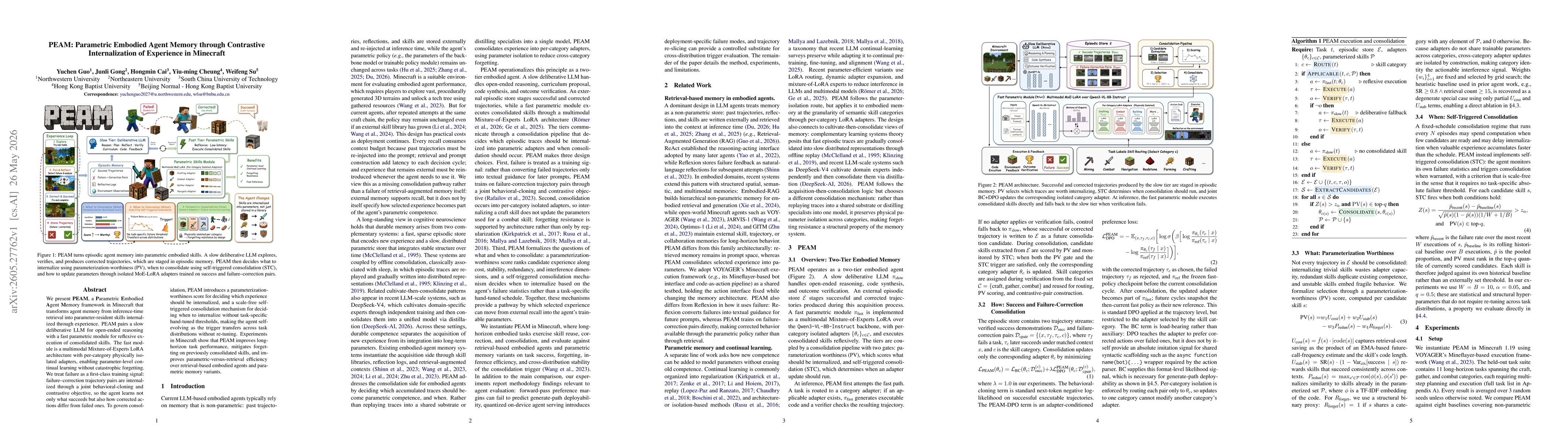 Thumbnail for PEAM: Parametric Embodied Agent Memory through Contrastive Internalization of Experience in Minecraft