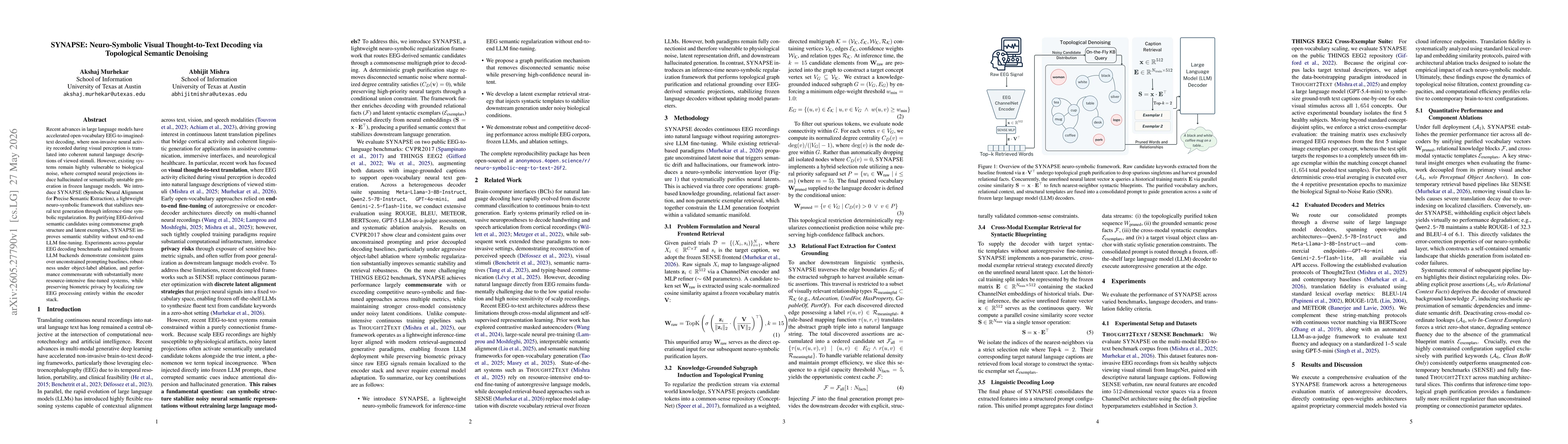 Thumbnail for SYNAPSE: Neuro-Symbolic Visual Thought-to-Text Decoding via Topological Semantic Denoising