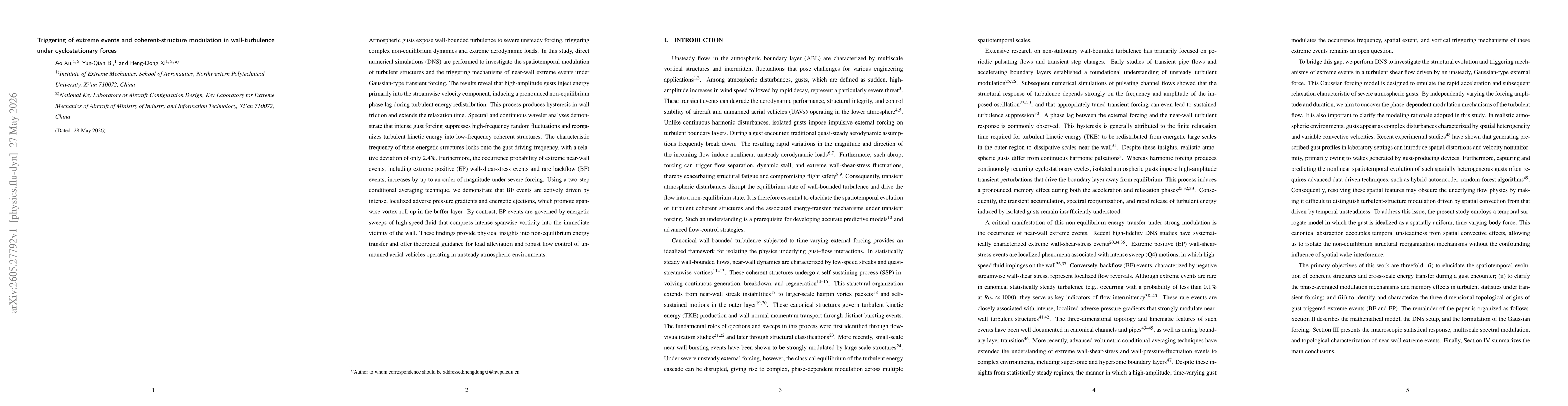Thumbnail for Triggering of extreme events and coherent-structure modulation in wall-turbulence under cyclostationary forces