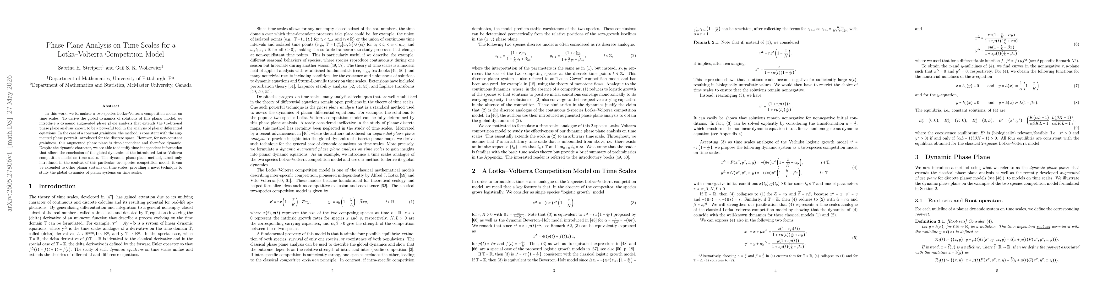 Thumbnail for Phase Plane Analysis on Time Scales for a Lotka-Volterra Competition Model