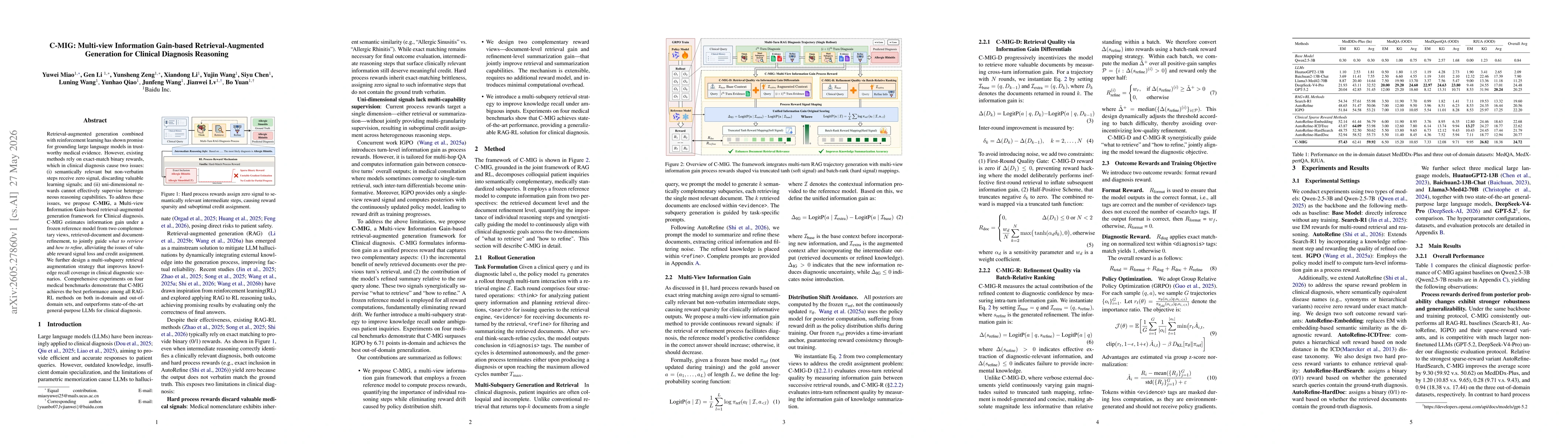 Thumbnail for C-MIG: Multi-view Information Gain-based Retrieval-Augmented Generation for Clinical Diagnosis Reasoning
